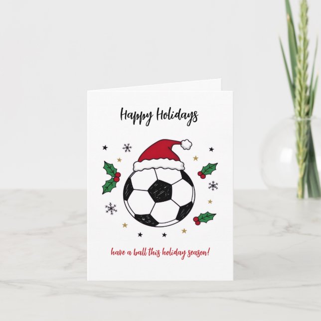 Cartão De Festividades Christmas Soccer Ball Santa Hat Greeting Cards (Frente)