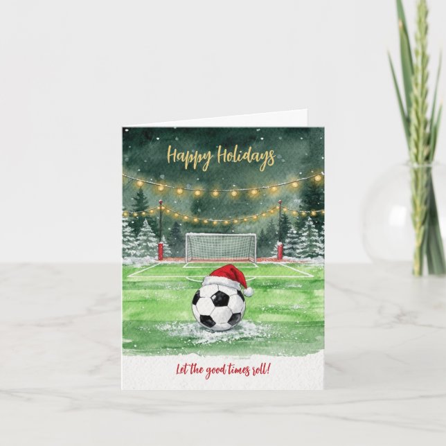 Cartão De Festividades Christmas Soccer Ball Santa Hat Greeting Cards (Frente)