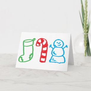 Cartão De Festividades Christmas Stocking Candy Cane and Snowman