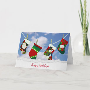 Cartão De Festividades Christmas stocking hanging on clothesline