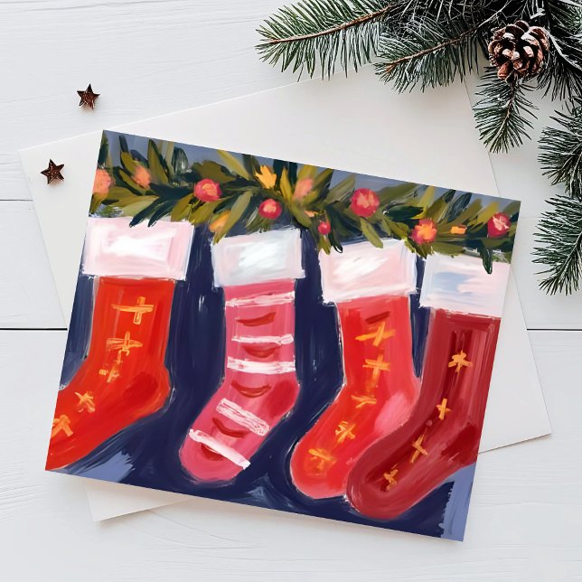 Cartão De Festividades Christmas Stockings | Garland Merry Christmas  (Criador carregado)