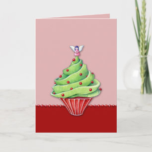 Cartão De Festividades Christmas Tree Cupcake red2 Card