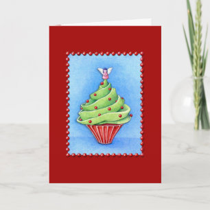 Cartão De Festividades Christmas Tree Cupcake red Card