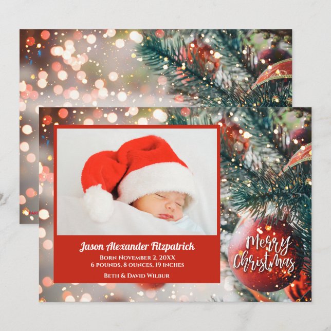 Cartão De Festividades Christmas Tree Holiday Photo Birth Announcements (Frente/Verso)