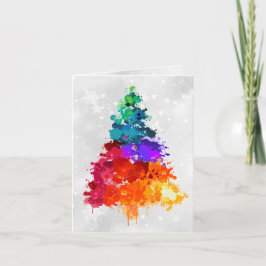 Cartão De Festividades Christmas Tree, Splatter Paint, Primary Colors