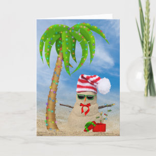 Cartão De Festividades Christmas tropical sand man with palm tree