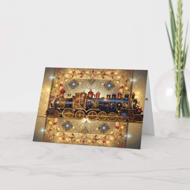 Cartão De Festividades Christmas Victorian Elegant Train Steampunk Whimsy (Frente)