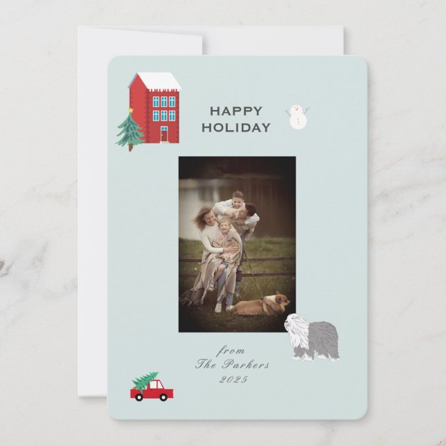 Cartão De Festividades Christmas Village 1 photo Holiday Card (Frente)