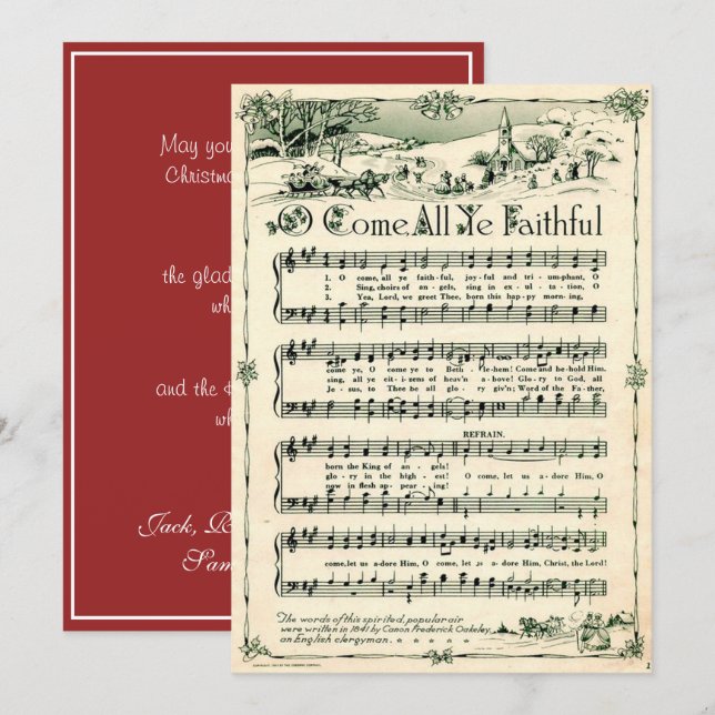 Cartão De Festividades Christmas Vintage Sheet Music Snowflakes (Frente/Verso)