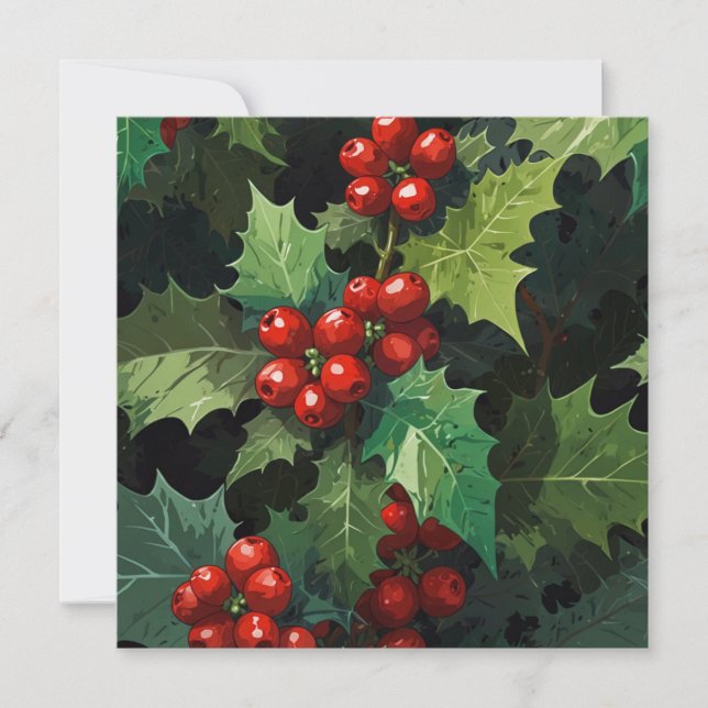 Cartão De Festividades Christmas watercolor Holly berry leaves botanical  (Frente)