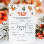 Cartão De Festividades Christmas Who is Most Like Santa Game<br><div class="desc">Find out who’s the most jolly with our Who Is Most Like Santa Printable Game! A cheerful and funny way to spread Christmas smiles.

76SE C</div>