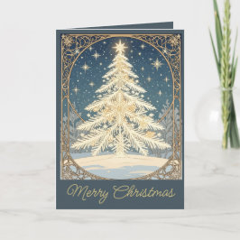 Cartão De Festividades Christmas Yule Tree Snowflake Branches Art Nouveau