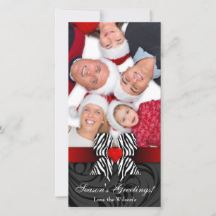 Cartão De Festividades Christmas Zebra Bow Photo Card Red Jewelry