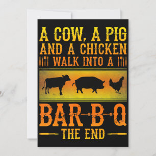 Cartão De Festividades CHURRASCO   Uma Vaca A Suíno E Um Frango Entram Nu