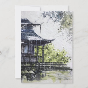 Cartão De Festividades Chuva Em Um Templo Em Aquarelas