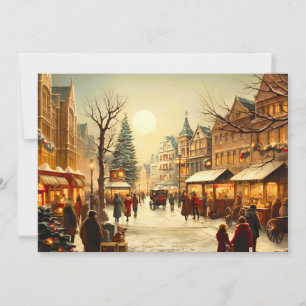 Cartão De Festividades Cidade de mercado de Natal nevado de inverno vinta