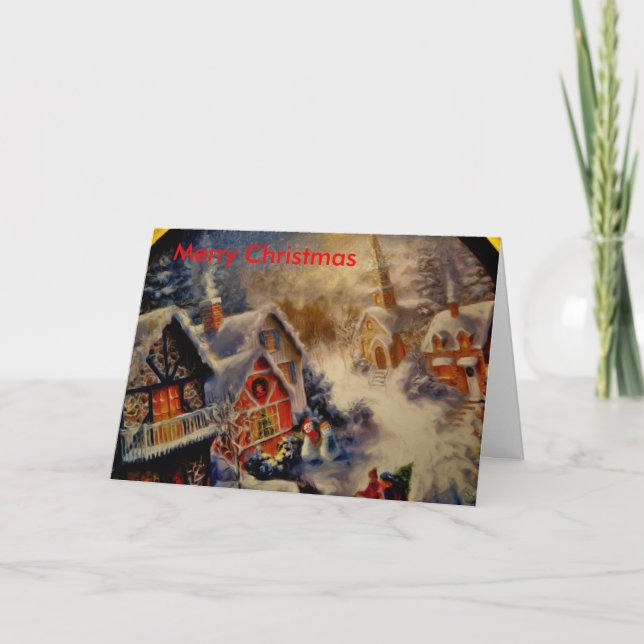 Cartão De Festividades cidade que scene_Painting, Feliz Natal (Frente)