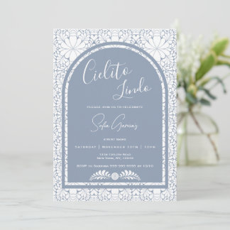 Cartão De Festividades Cielito Lindo Mexican Folk Art Blue Invitation