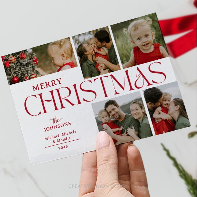 Cartão De Festividades Cinco Colagem de Fotos Família Feliz Natal Feriado (Criador carregado)