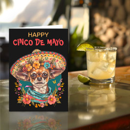 Cartão De Festividades Cinco de Mayo Chihuahua Vestindo Sombrero & Serape