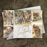 Cartão De Festividades Cinco fotos de Natal Dourado<br><div class="desc">Os cartões de natal de Natal com fotos múltiplas apresentam seus nomes e as palavras Feliz Natal em letras de ouro em chic em um fundo branco extra. Basta carregar as suas fotos familiares favoritas e adicionar a sua personalização familiar atrás. Selecione Matte para o papel mais pesado e High...</div>