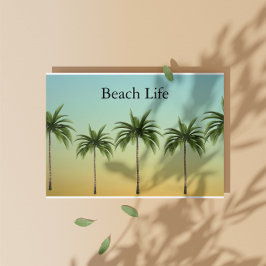 Cartão De Festividades Cinco Palmeiras em uma Fila, vida na praia
