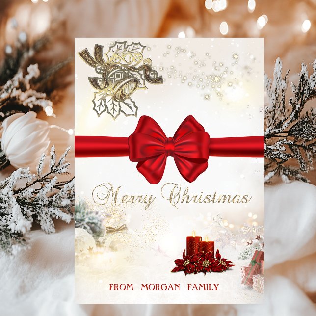 Cartão De Festividades Cintos de Natal Dourados, Velas, Arco Vermelho (Criador carregado)