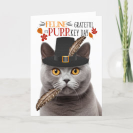 Cartão De Festividades Cinza Britânica Feline Grateful para PURRkey Day
