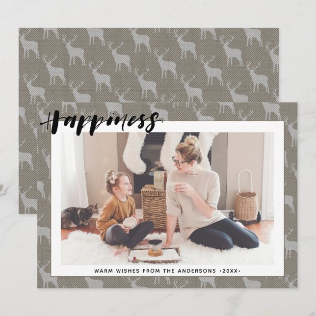 Cartão De Festividades Cinza Castanho Russo Burcolo Simples FELICIDADE (Frente/Verso)