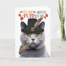Cartão De Festividades Cinza Chartreux Feline Grateful para PURRkey Day
