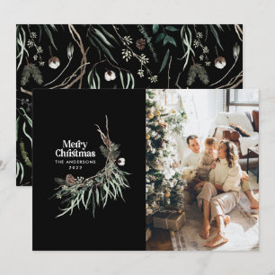 Cartão De Festividades Cinza-d-água elegante, preto