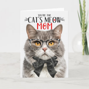 Cartão De Festividades Cinza e Gato Branco para a mãe no Dia de as mães
