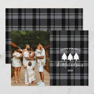 Cartão De Festividades Cinza Escura Moderna e Foto de Xadrez Preta