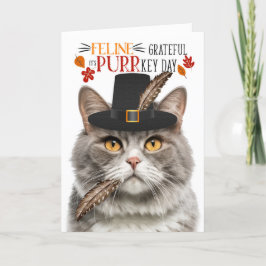Cartão De Festividades Cinza Marble Cat Feline Grateful para PURRkey Day
