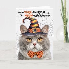 Cartão De Festividades Cinza Marmorsled Halloween Cat PURRanormal MEOWolb
