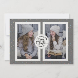 Cartão De Festividades Cinza Moderna e Bolinhas de Duas Cartas de Natal