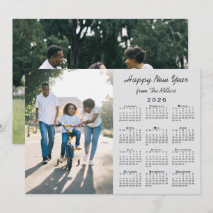 Cartão De Festividades cinza Moderno Calendário 2026 Feliz ano novo Fotog