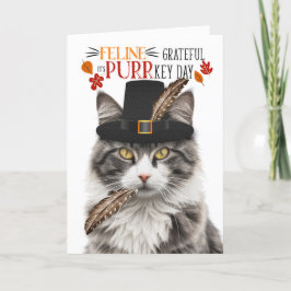 Cartão De Festividades Cinza por Cat Feline Grateful para PURRkey Day