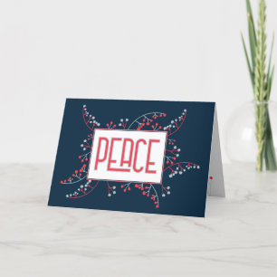 Cartão De Festividades Cinza vermelha moderna PEACE marinho amora azul Na