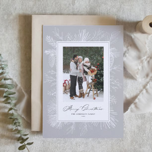 Cartão De Festividades Cinza Vintage Frame Botânico Foto Feliz Natal