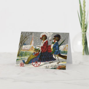 Cartão De Festividades Circa 1870: The Robin family take a stroll