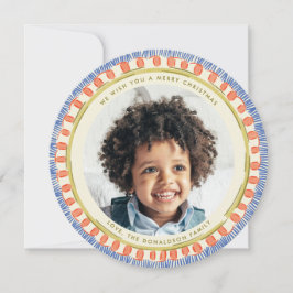 Cartão De Festividades Círculo de Foto com Franja de Aquarela Azul, Verme