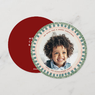 Cartão De Festividades Círculo de Foto com Franja em Aquarela Verde e Mar