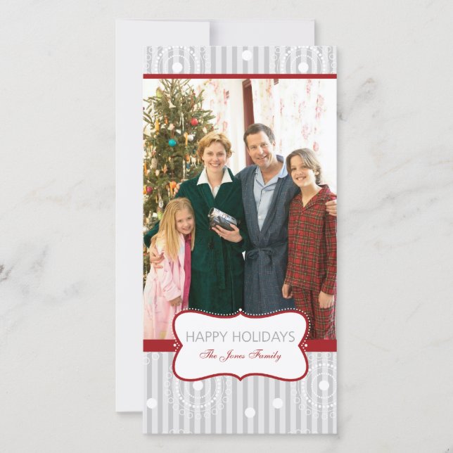 Cartão De Festividades Círculos de Natal - Prata Vermelha (Frente)