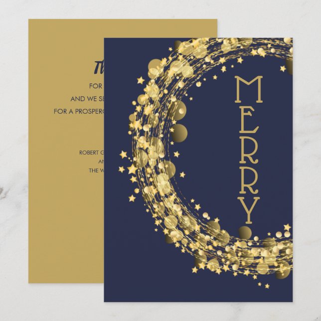 Cartão De Festividades Círculos e estrelas em azul Marinho (Frente/Verso)