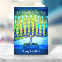 Citação Brilhante de Hanukkah Verde Azul Menorah