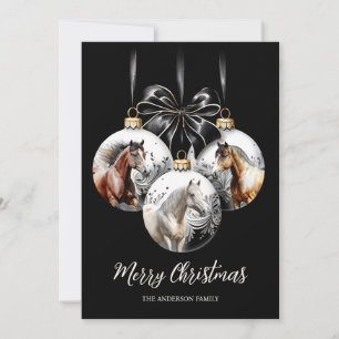 Cartão De Festividades Citação de Natal dos cavalos preto e dourado