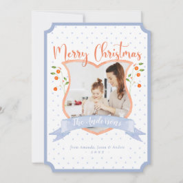 Cartão De Festividades Citrus Blue Chinoiserie Crest Uma Foto Natal