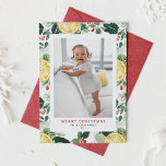 Cartão De Festividades Citrus e Winter Greenery - Foto de Natal<br><div class="desc">Feliz Natal! Dê cartões de natal calorosos à sua família e amigos com esta carta chata de Natal personalizável. Apresenta um padrão botânico de cor d'água de citros, fatias de limão, verde e sagrado. Personalize este cartão de Natal com aquarela adicionando seus próprios detalhes. Este cartão de Natal de limão...</div>