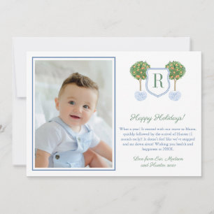 Cartão De Festividades Citrus Happy Holidays Monograma Crest Picture Holi